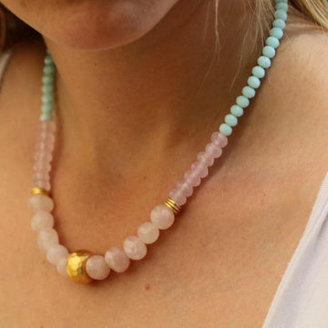 Rose Quartz Necklace,Beads Necklace,Beaded Necklace for Women,Bead Necklace,Women Necklace,Statement Necklace,Pink Necklace ,Christmas Gift